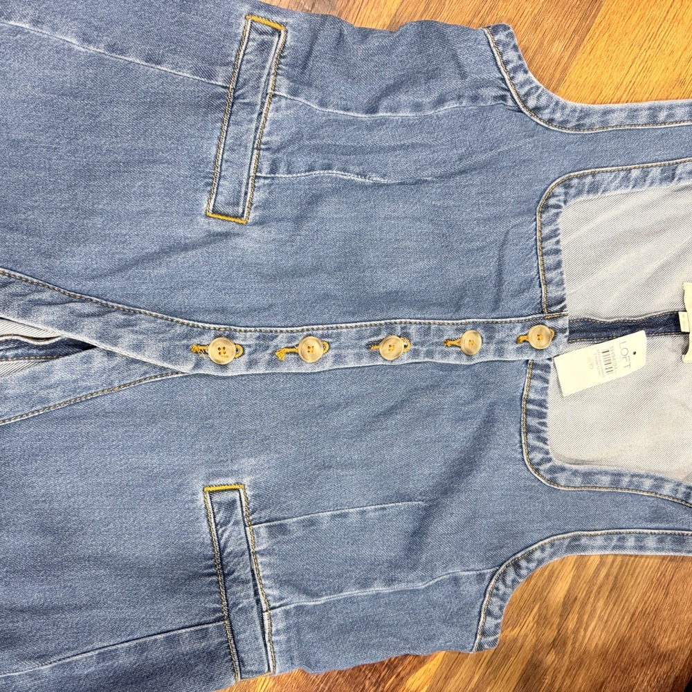 LOFT Light Blue Denim Vest with Button Detail